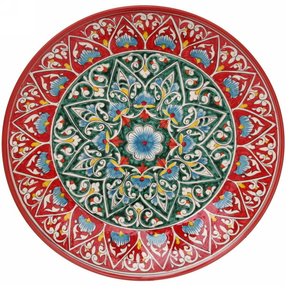 Ляган плоский 42см Qora galam Риштанская Керамика