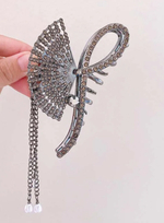 Заколка -краб  для волос "Веер" инкрустированный стразами. Металл Усиленная. Цвет серебро