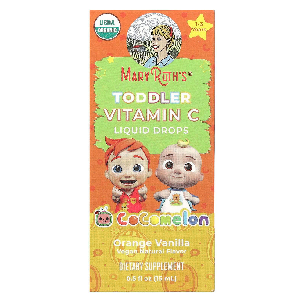 MaryRuth's, Cocomelon, жидкие капли с витамином C для малышей, для детей от 1 до 3 лет, с апельсином и ванилью, 15 мг, 15 мл (0,5 жидк. Унции)