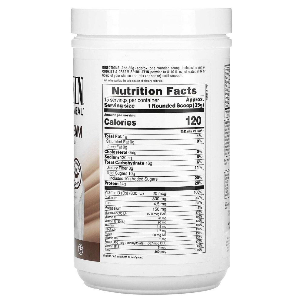 NaturesPlus, Spiru-Tein, протеиновый порошок, печенье и сливки, 525 г (1,15 фунта)