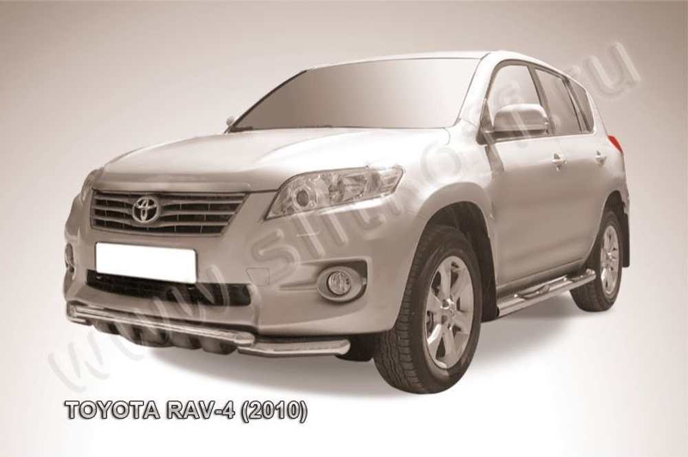 Защита переднего бампера (нержавейка) Toyota Rav-4 (2010-2016) d57+d57 с защитой (черный)