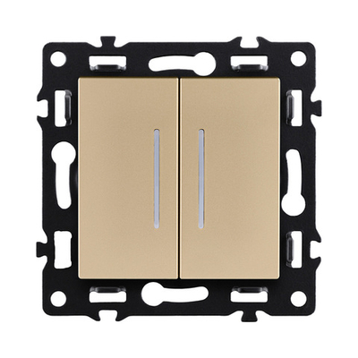 Выключатель 2-клавишный 10А/250В с LED подсветкой, золотой Kollinger Asthetik AS-010GD