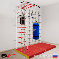 Шведская стенка Sv Sport усиленная 64560 (Турник рукоход/Брусья/Канат/Лестница/Цепь/Мешок 22кг/Мат 2м/Канатный лаз)