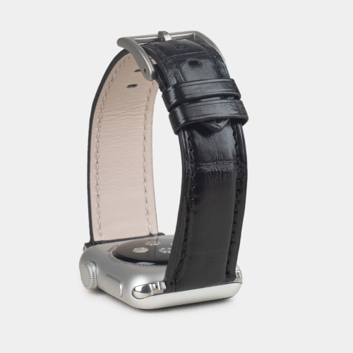 Ремешок для Apple Watch 44/45/46 mm из кожи аллигатора, черного цвета