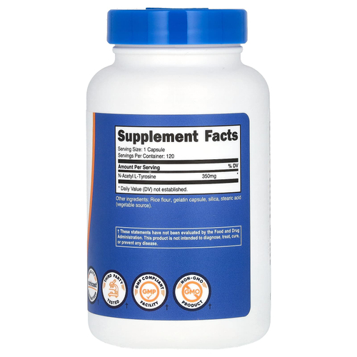 Nutricost, N-ацетил L-тирозин, 350 мг, 120 капсул