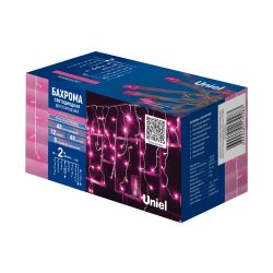 ULD-B2005-048-DTA PINK IP20 Бахрома светодиодная. 2м. 48 светодиодов. Розовый свет. Провод прозрачный. ТМ Uniel