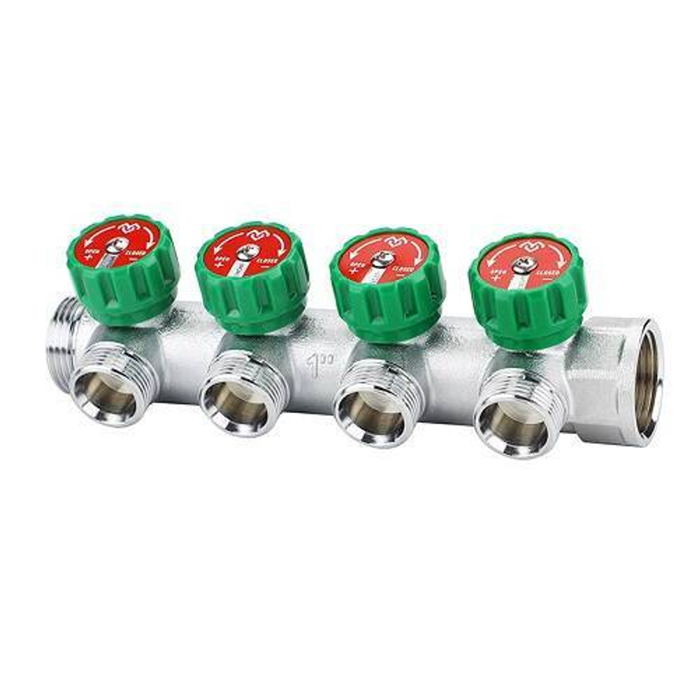 Коллектор регулирующий проходной Varmega - 1" (НР/ВР) на 4 контура 1/2" (НР)