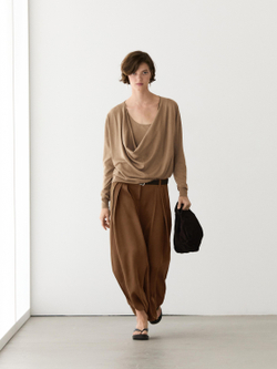 Massimo Dutti Свитер из смесового хлопка с драпированным вырезом, цвет верблюжьей шерсти