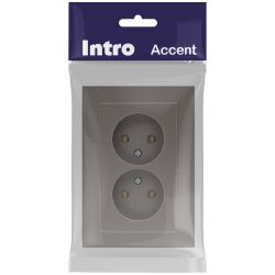 Розетка Intro Accent 6-204-09 2х2P, 16А-250В, IP20, СУ, AL/CU, титан