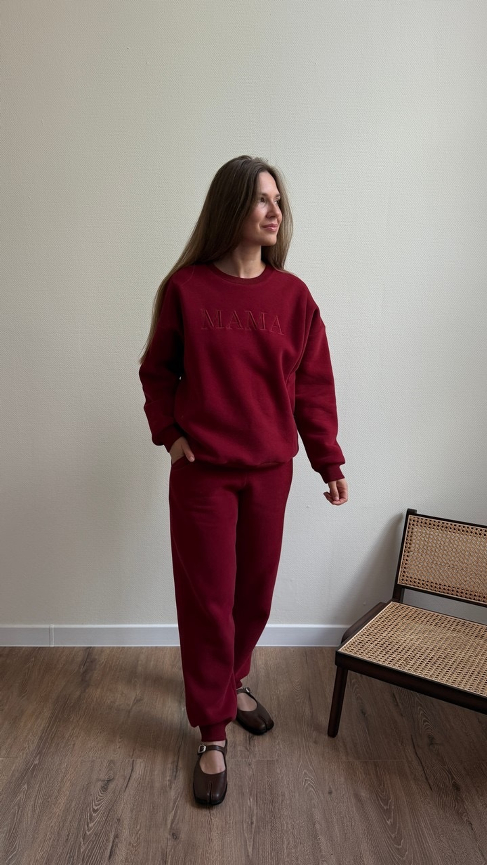 Свитшот Мама премиум утепленный, Винный
