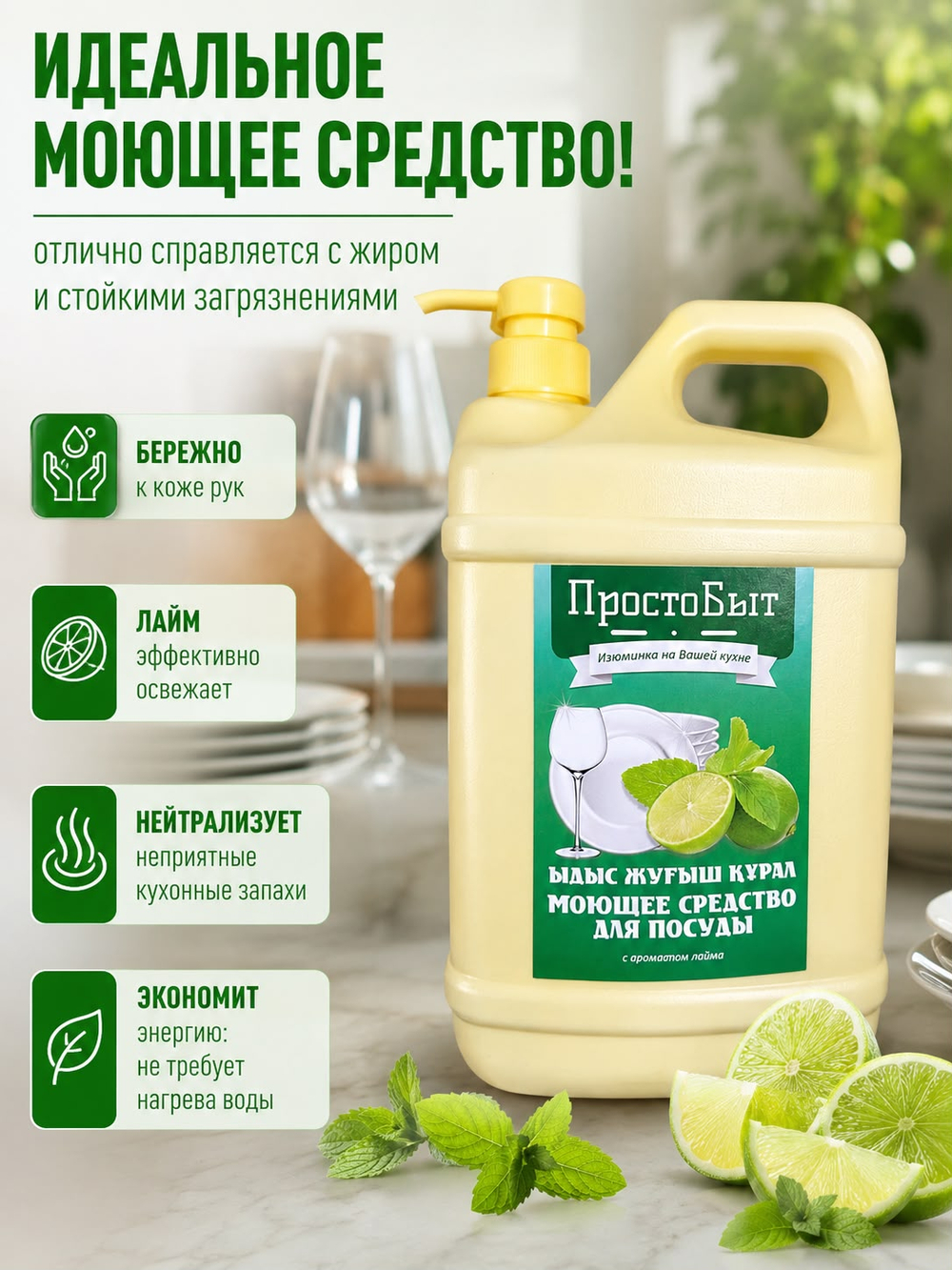 Моющее средство для посуды "ПростоБыт" с ароматом лайма