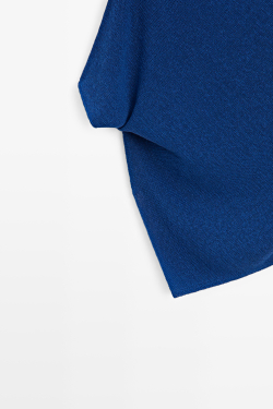 Massimo Dutti Асимметричная футболка из смесового льна с короткими рукавами, светло-синий