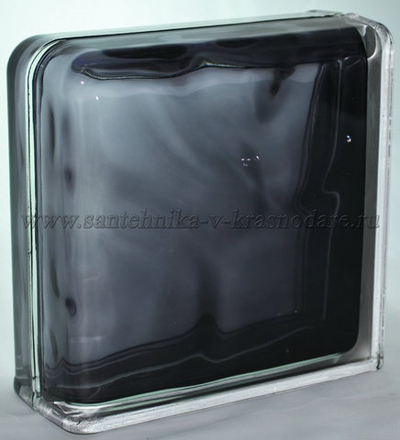 Завершающий стеклоблок черный волна окрашенный изнутри Vitrablok   19x19x8