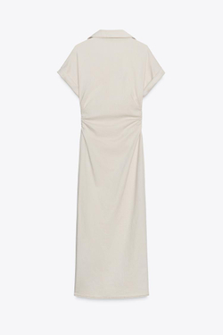ZARA ПЛАТЬЕ МИДИ СО СБОРКАМИ НА ТАЛИИ, ЭКРЮ