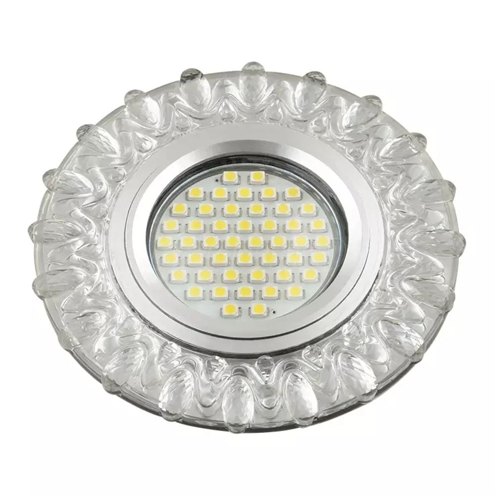 DLS-L148 GU5.3 GLASSY/CLEAR Светильник декоративный встраиваемый, серия Luciole. Без лампы, цоколь GU5.3. Доп. светодиодная подсветка 3Вт. Стекло. Зер