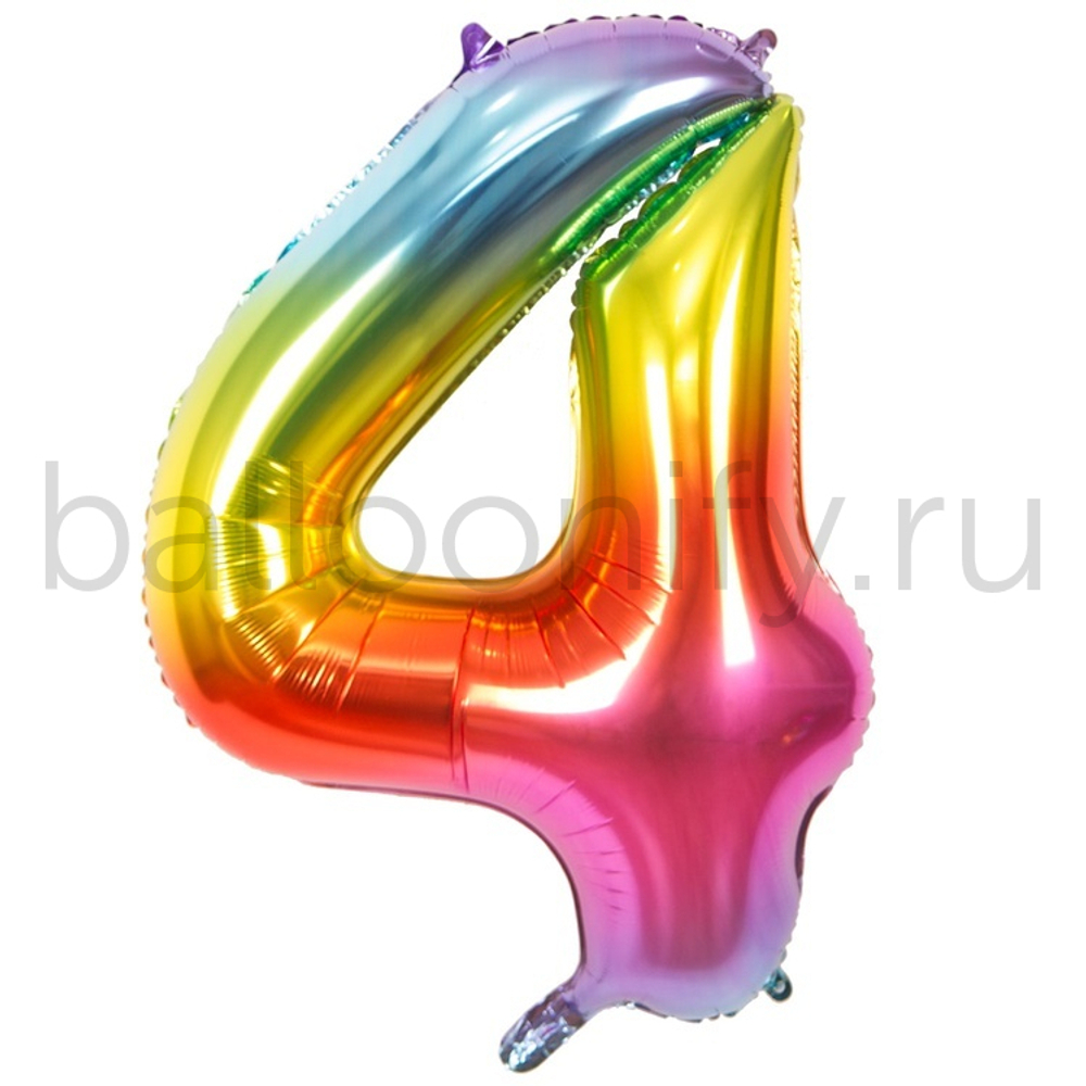 Шар ЦИФРА 4 Радуга металлик 40" 102 см