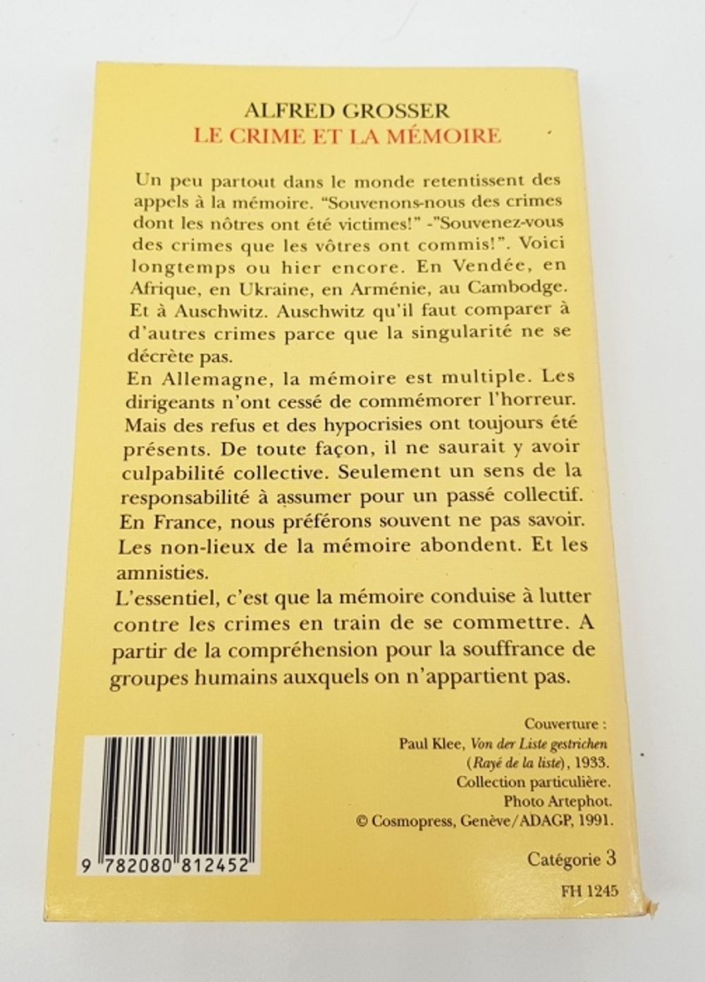 "Le crime et la memoire (Преступление и память)". Alfred Grosser (Альфред Гроссер)