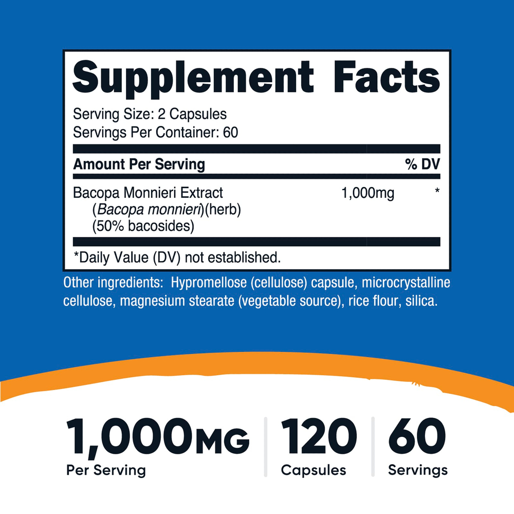 Nutricost, бакопа, 120 капсул (500 мг в 1 капсуле)