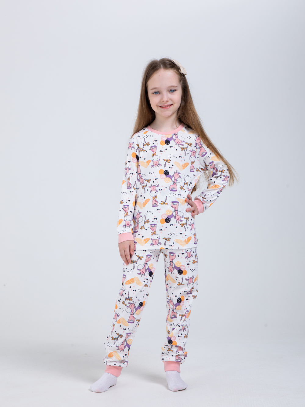 Детская пижама с брюками дПБ-41/жирафик-розовый
