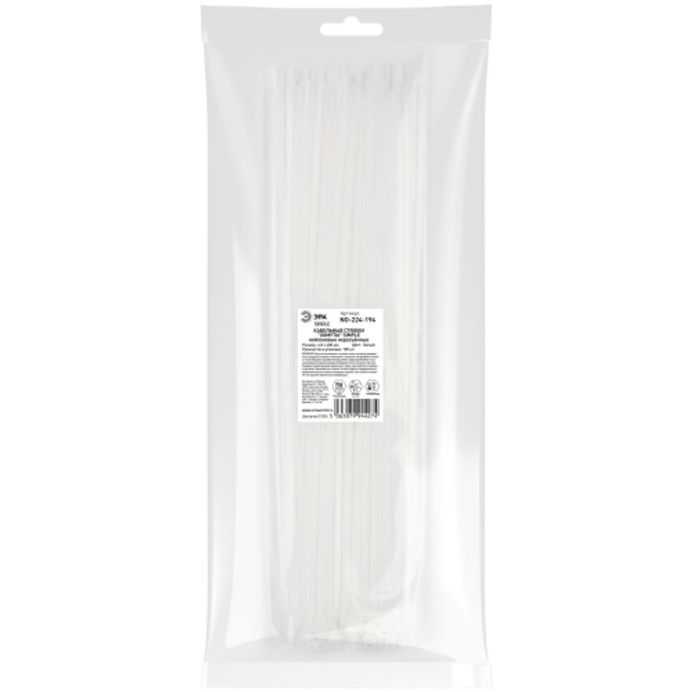 Кабельная стяжка ЭРА NO-224-194 (хомут) нейлоновая 4.8 х 400 мм белая (100 шт/уп) Simple