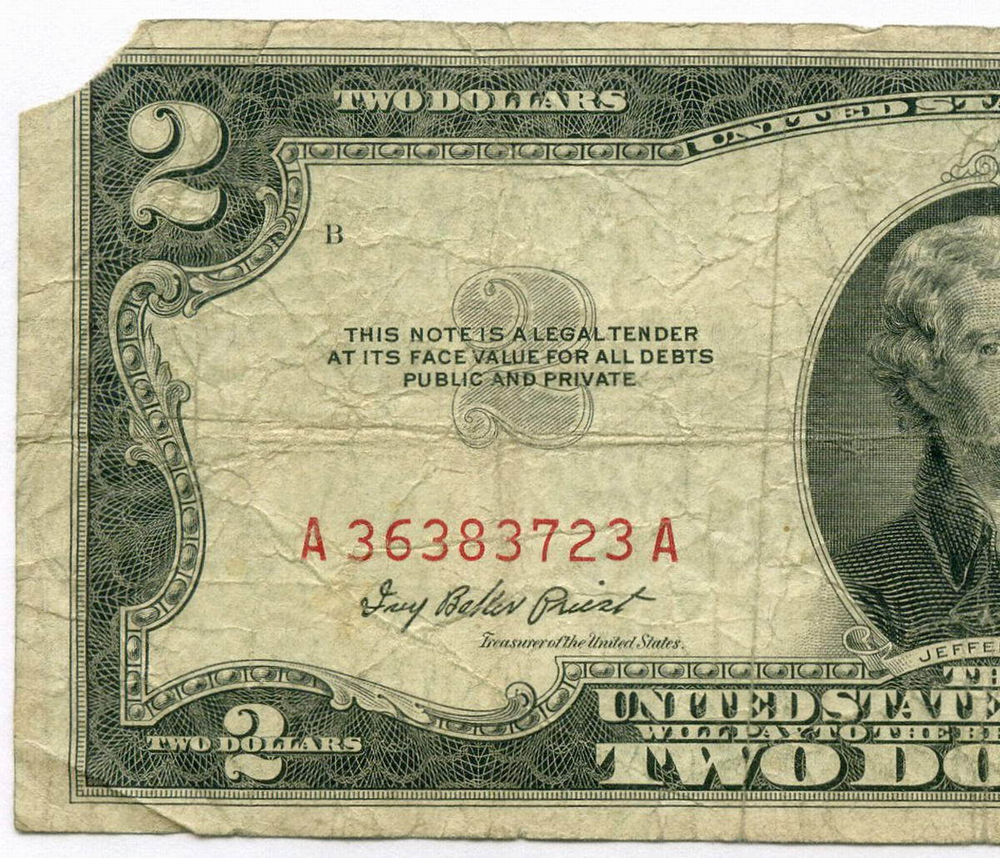 Банкнота США 2 доллара 1953 A 36383723 A. G