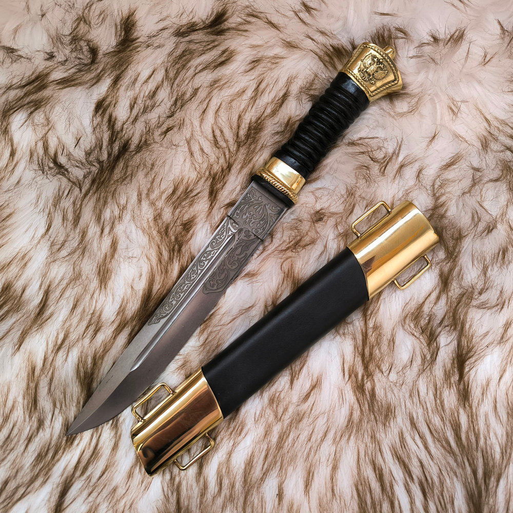 Нож казачий Пластунский с резьбой (латунь)