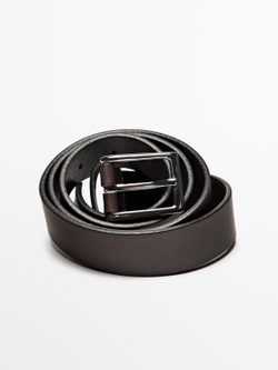 Massimo Dutti Кожаный ремень с прямоугольной пряжкой, коричневый