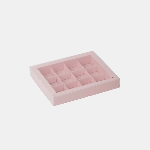 Коробка для 12 конфет с пластиковой крышкой (розовый)