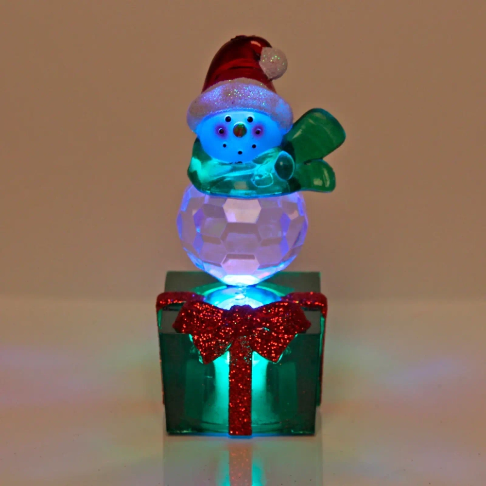 Фигурка с подсветкой «Снеговичок в шарфике на подарке» 9 см