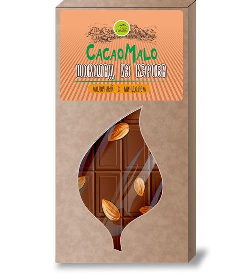 СКИДКА 50% Шоколад молочный из Кэроба необжаренного с миндалем, 85г.