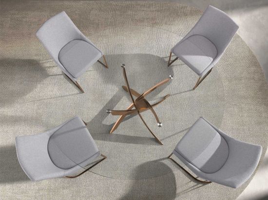 Круглый обеденный стол 1169 из стекла и стали цвета розового золота Ø120