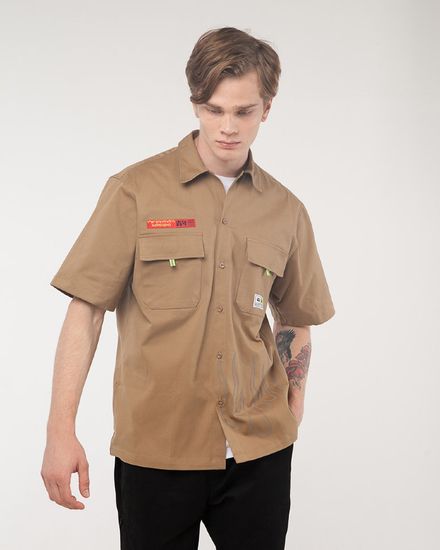 Рубашка с коротким рукавом ЮНОСТЬ Запрещено - рефлектив Горчичный