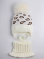 Шапка зимняя для девочки со снудом, леопардовая