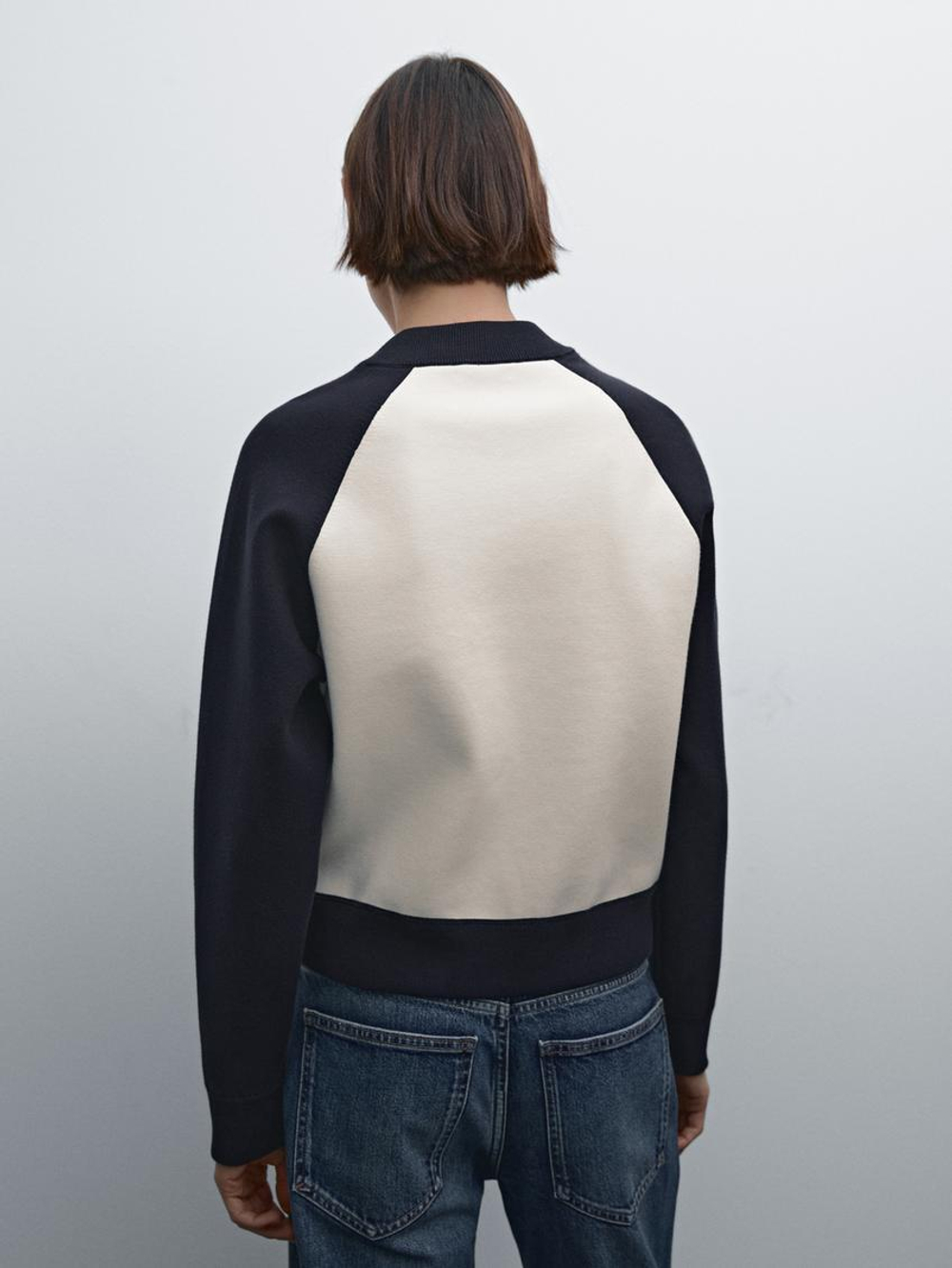 Massimo Dutti Кардиган-бомбер из смесового хлопка, темно-синий