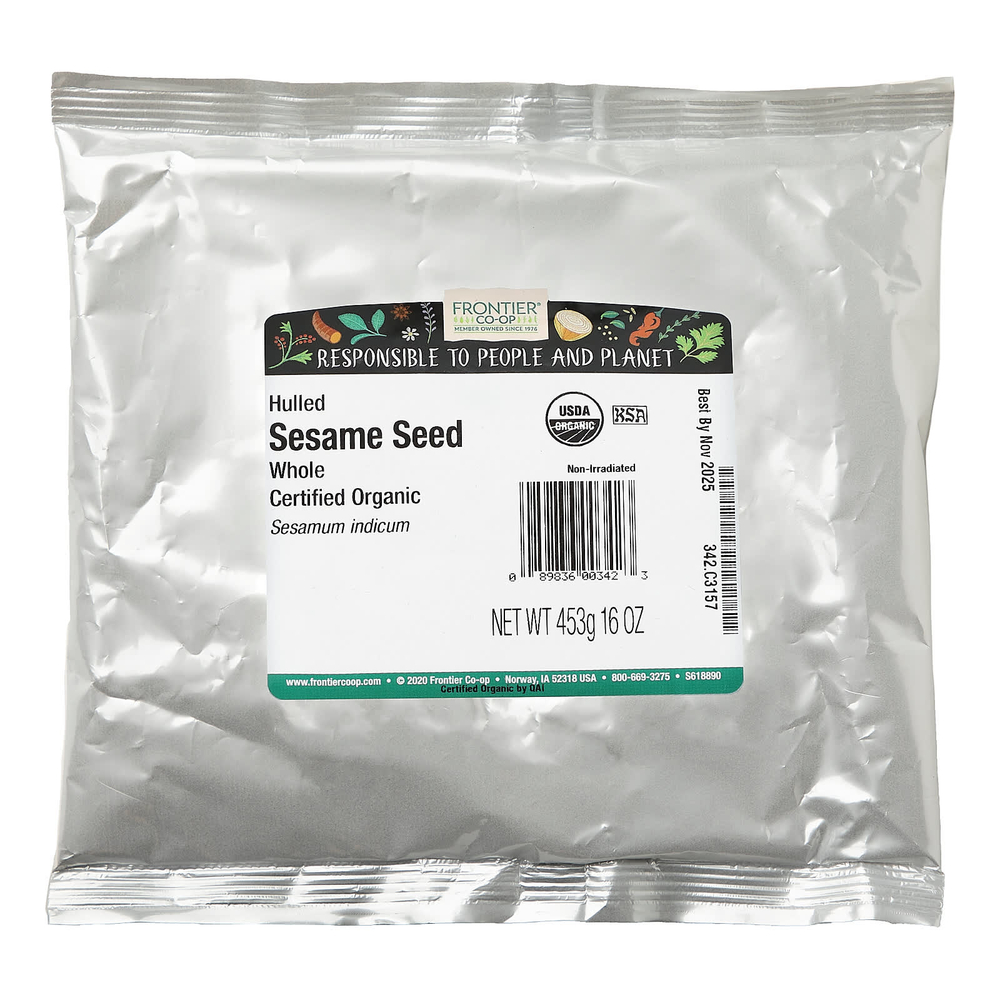 Frontier Co-op, органические цельные вылущенные семена кунжута, 453 г (16 унций)