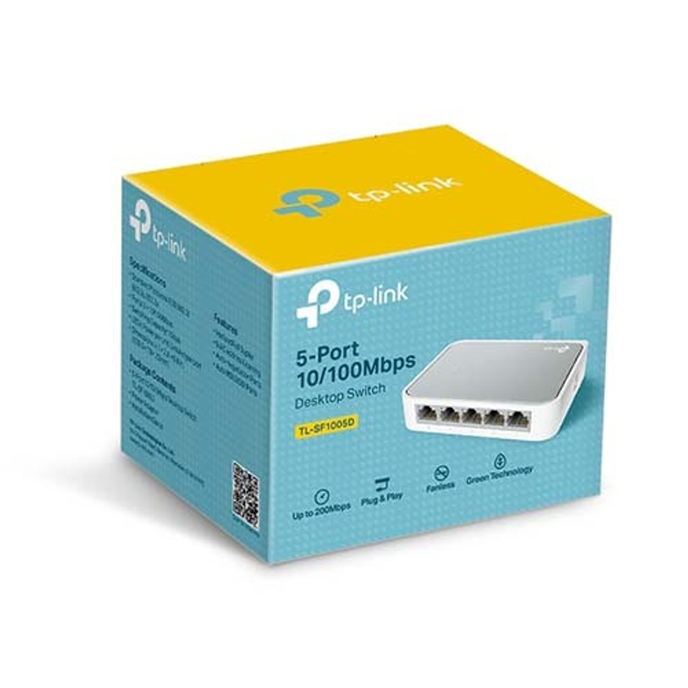 TP-Link TL-SF1005D 5-портовый настольный коммутатор 10/100 Мбит/с, 5 портов RJ45 10/100 Мбит/с, настольный пластиковый корпус