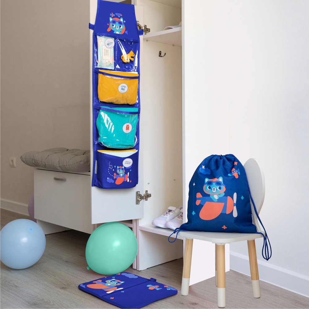 Кармашки для детского сада на липучке. Котик пилот