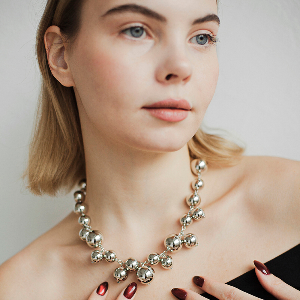 Бусы крупные шары, серебро