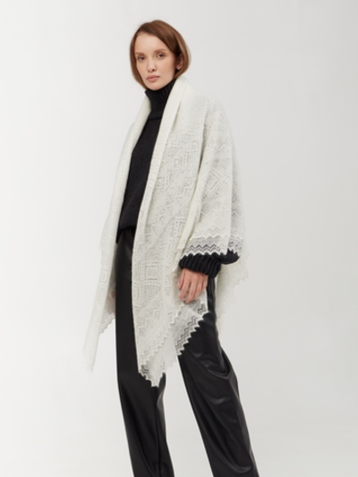 Оренбургский пуховый платок  П2-150-01 белый отбеленный