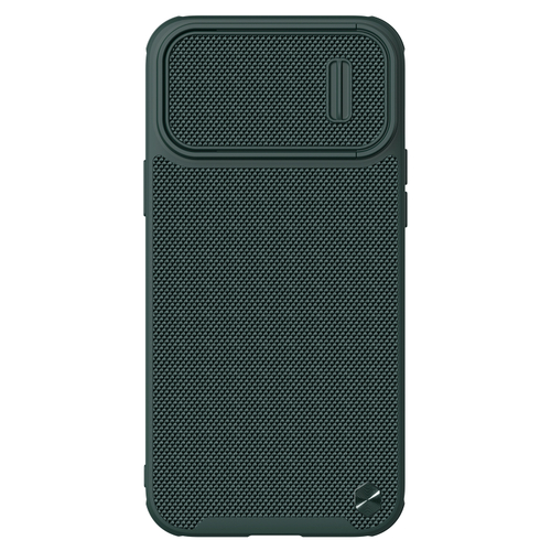 Текстурный чехол зеленого цвета (Dark Green) для iPhone 13 Pro Max от Nillkin, серия Textured Case S (покрытие нейлонового волокна), полуавтоматическая механизм сдвижной шторки