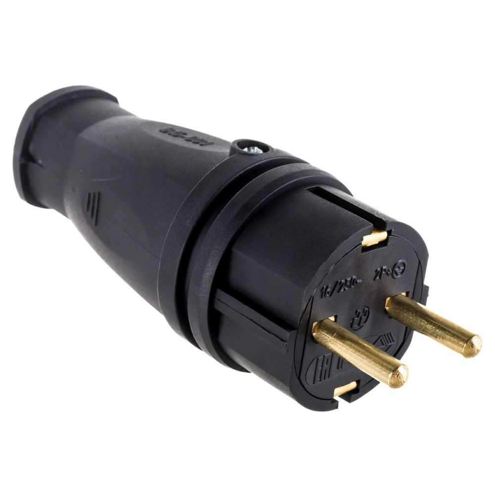 ЭРА Вилка прямая каучук 2P+PE 1х16А 220-240V IP44 черная VX10-B-IP44 (РБ) 5855