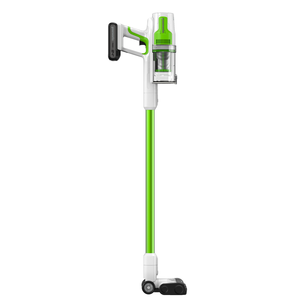 Пылесос вертикальный акк. Greenworks SV24532, 24V, б/щет, 350 Вт, 21 кПа, электрощетка, 3 насадки, LED, белый+зеленый, 1х4Ач и ЗУ (4702007UB)