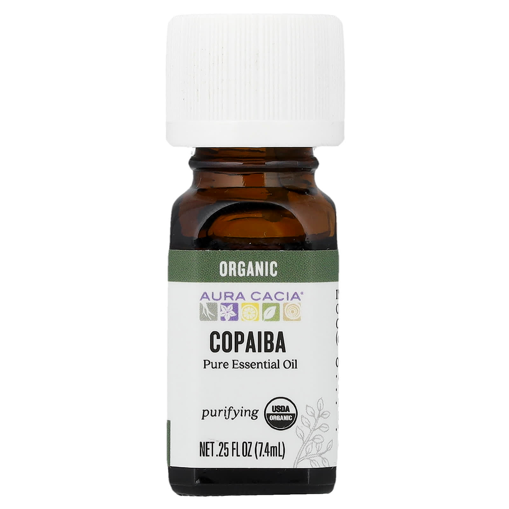 Aura Cacia, чистое эфирное масло, органический копайба, 7,4 мл (0,25 жидк. унции)