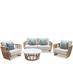 Комплект уличной мебели Woodland из массива эвкалипта, диван, 2 кресла, столик