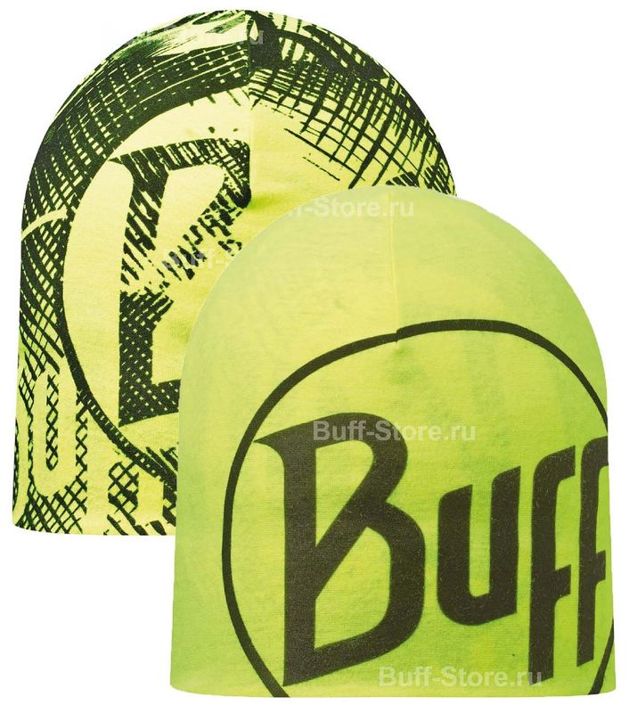 Двухсторонняя спортивная шапка Buff R-Log Us Black-Yellow Фото 1