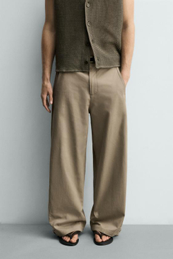 ZARA БРЮКИ RELAXED FIT С РЕГУЛИРУЕМЫМ НИЗОМ, РЫЖЕВАТО-КОРИЧНЕВЫЙ