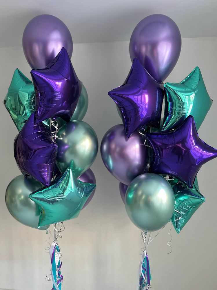 Воздушные гелиевые шары хром бирюза/фиолетовый №4648