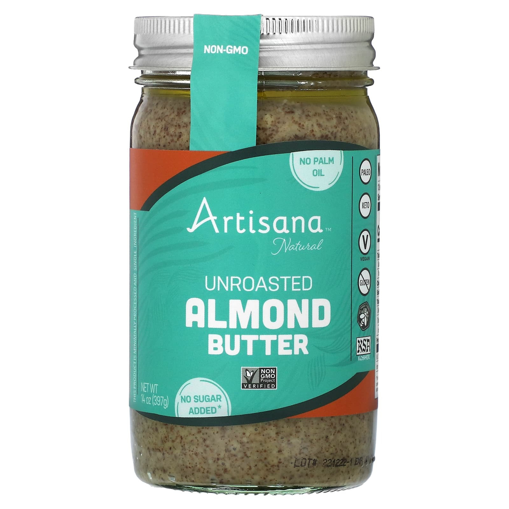 Artisana, Natural, паста из необжаренного миндаля, 397 г (14 унций)