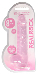 Розовый фаллоимитатор Realrock Crystal Clear 8 inch - 21 см. (Цвет: розовый)