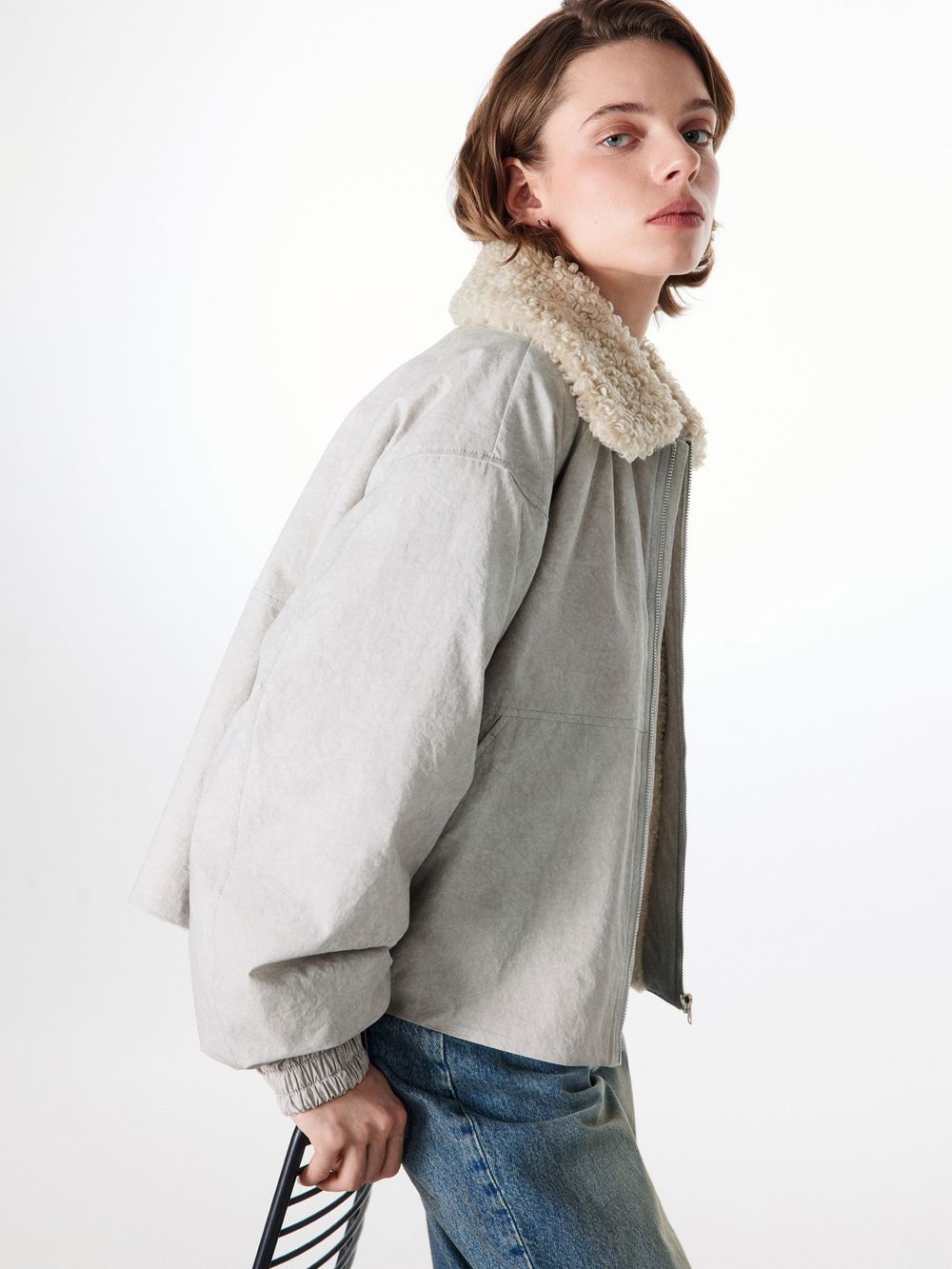 Бомбер с меховым воротником "Туман" женский